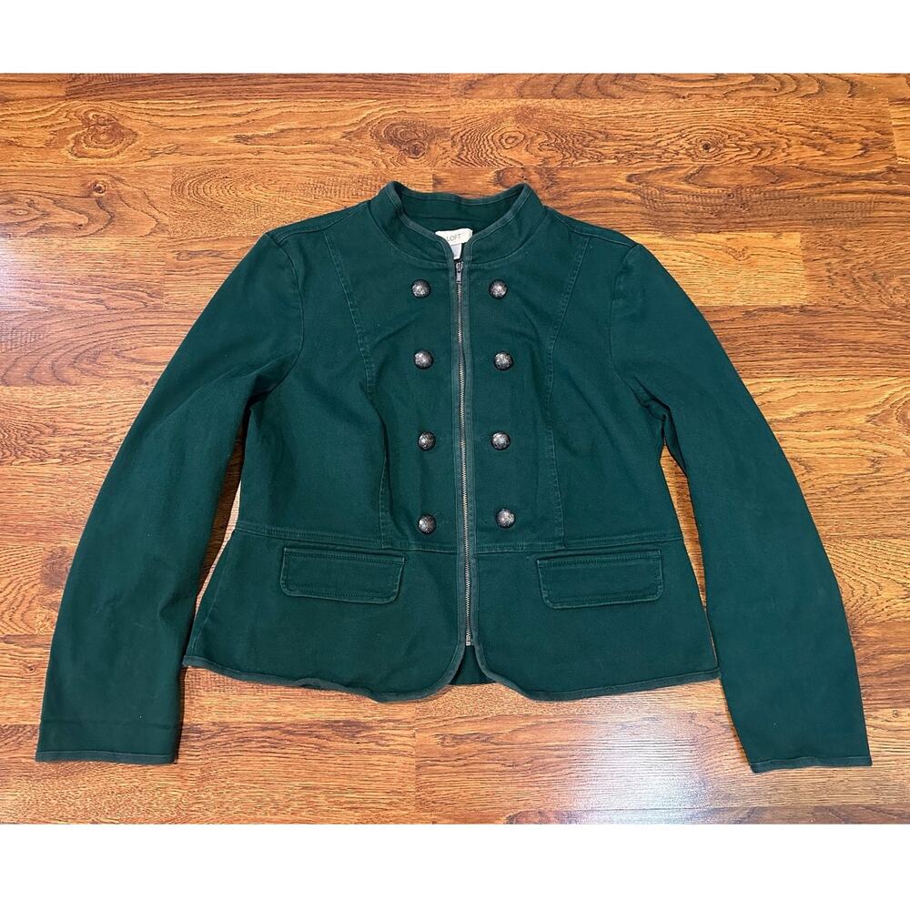 LOFT Military Style Full Zip Jacket Women's Large Emerald Green Modern Utility
